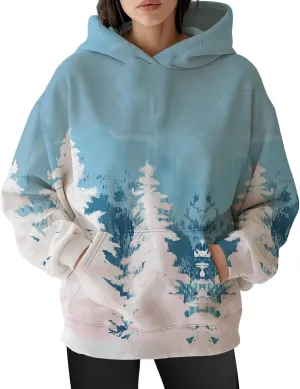 ZOCAVIA Womens Camo Hoodies Fall Winter Retro Long Sleeve Pullover Tops Casual Maple Leaf Graphic Hooded Sweatshirt Oversized