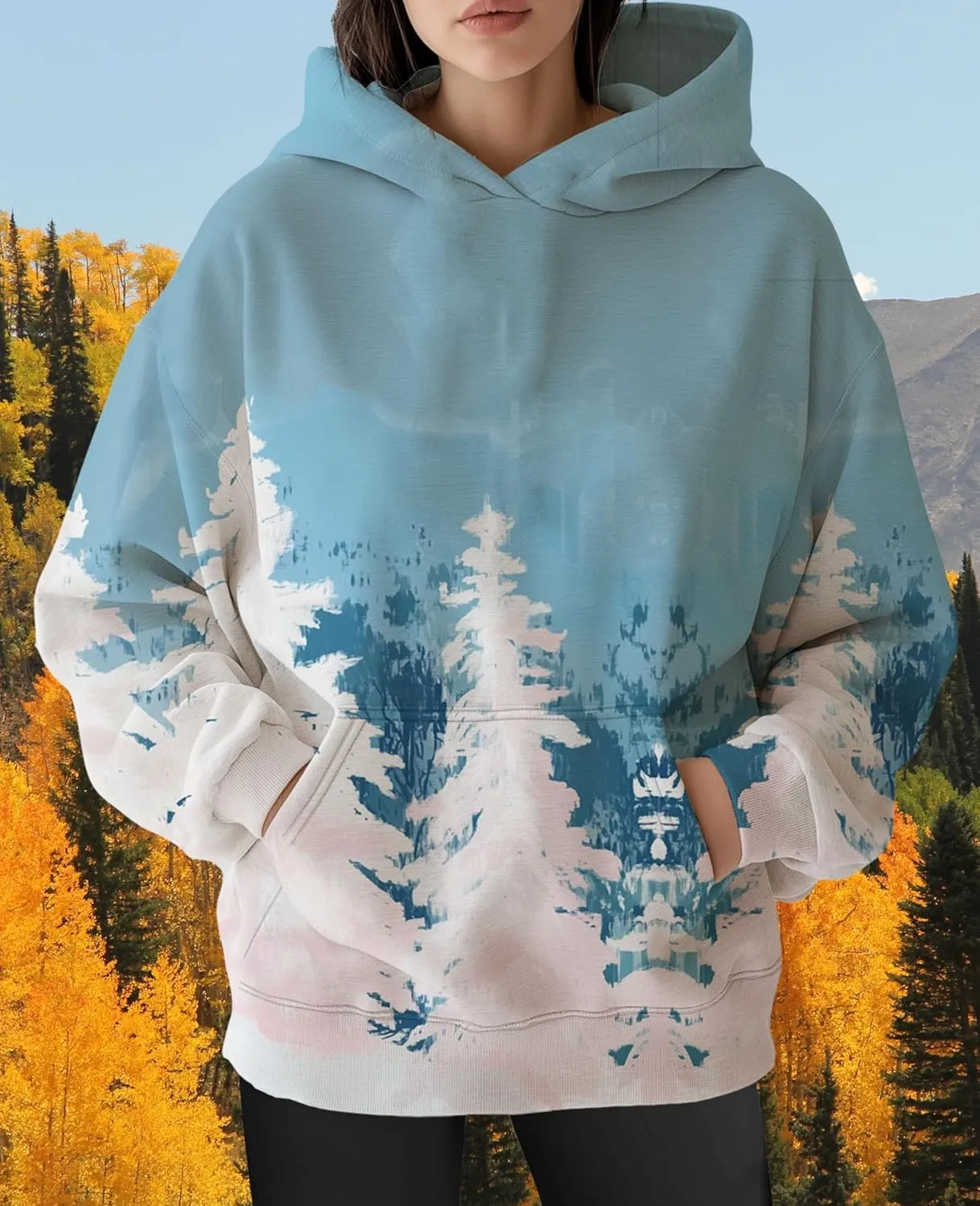 ZOCAVIA Womens Camo Hoodies Fall Winter Retro Long Sleeve Pullover Tops Casual Maple Leaf Graphic Hooded Sweatshirt Oversized